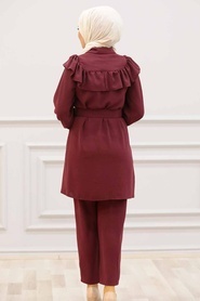 Claret Red Hijab Dual Suit Dress 14701BR - Thumbnail