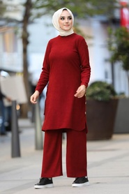 Claret Red Hijab Dual Suit Dress 51631BR - Thumbnail