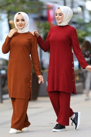 Claret Red Hijab Dual Suit Dress 51631BR - Thumbnail