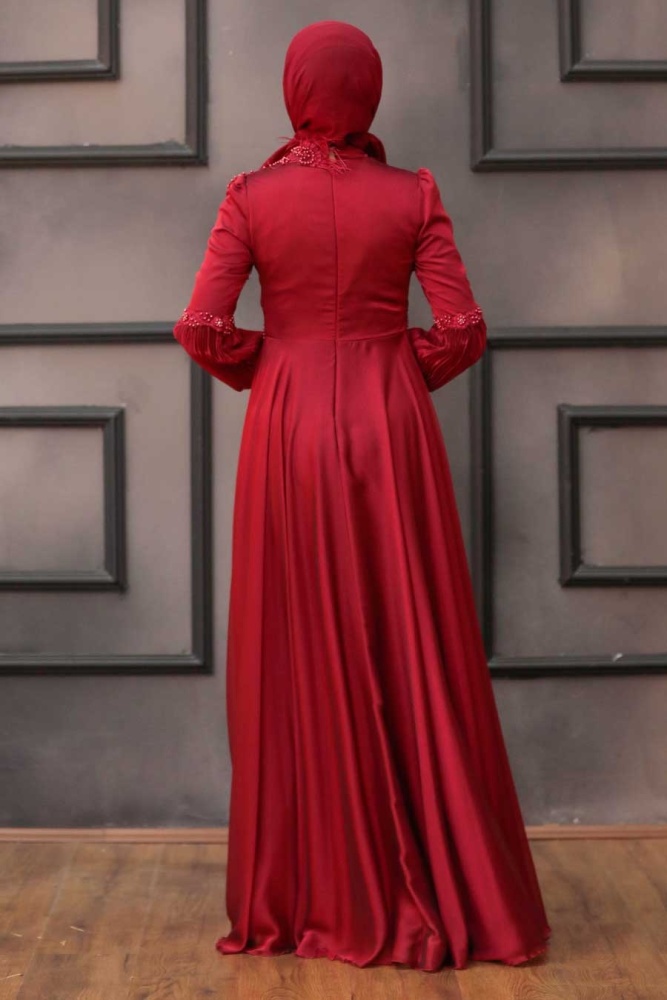 Neva Style - Modern Claret Red Islamic Evening Dress 2170BR - 2