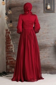 Neva Style - Stylish Claret Red Islamic Clothing Evening Dresss 21890BR - Thumbnail