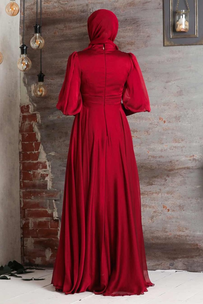Neva Style - Modern Claret Red Islamic Bridesmaid Dress 21930BR - 2