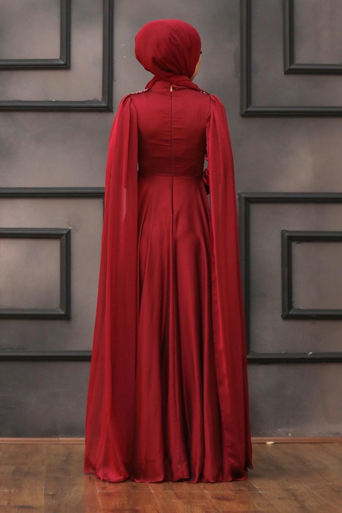 Neva Style - Modern Claret Red Islamic Engagement Dress 22140BR - 5