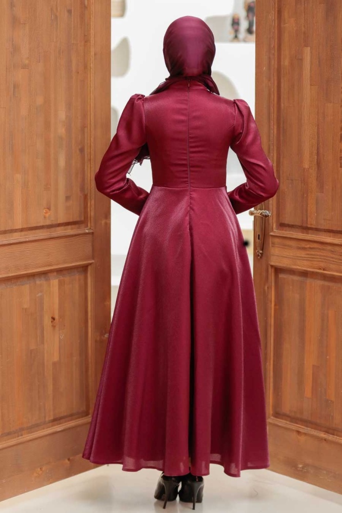 Neva Style - Claret Red Turkish Hijab Evening Dress 22301BR - 3