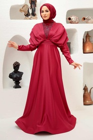Neva Style - Luxorious Claret Red Modest Islamic Clothing Prom Dress 22451BR - Thumbnail