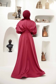 Neva Style - Luxorious Claret Red Modest Islamic Clothing Prom Dress 22451BR - Thumbnail