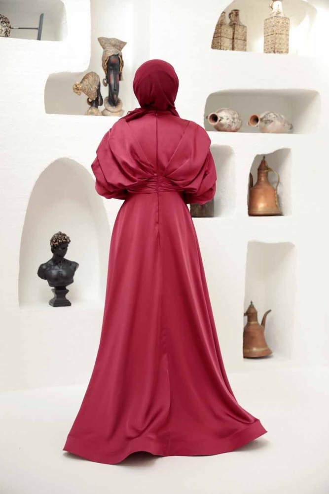 Neva Style - Luxorious Claret Red Modest Islamic Clothing Prom Dress 22451BR - 3