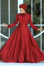 Neva Style - Long Claret Red Muslim Prom Dress 25130BR - Thumbnail