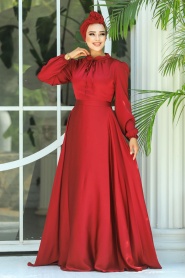 Neva Style - Long Claret Red Muslim Prom Dress 25130BR - Thumbnail