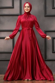 Neva Style - Long Claret Red Muslim Prom Dress 25130BR - Thumbnail