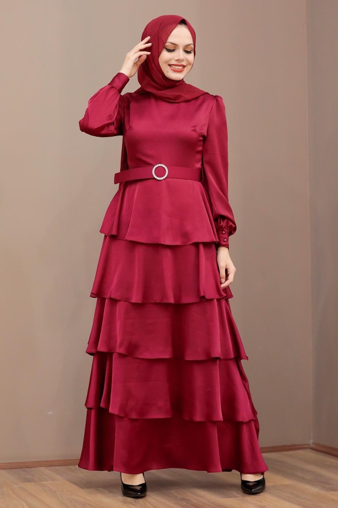 Neva Style - Claret Red Turkish Hijab Muslim Evening Dress 3037BR - 1