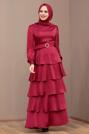 Neva Style - Claret Red Turkish Hijab Muslim Evening Dress 3037BR - 2