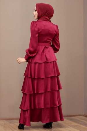 Neva Style - Claret Red Turkish Hijab Muslim Evening Dress 3037BR - 3