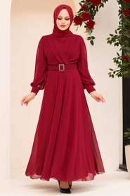 Neva Style - Claret Red Turkish Hijab Engagement Dress 3060BR - Thumbnail