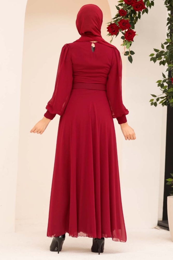Neva Style - Claret Red Turkish Hijab Engagement Dress 3060BR - 2