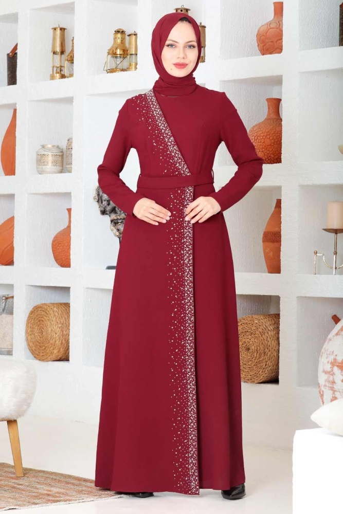 Neva Style - Claret Red Turkish Muslim Wedding Dress 32150BR - 1