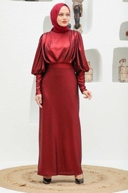 Neva Style - Claret Red Turkish Hijab Wedding Dress 32321BR - Thumbnail