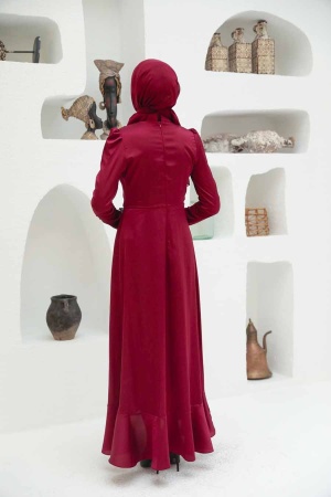 Neva Style - Modern Claret Red Muslim Evening Gown 3381BR - Thumbnail