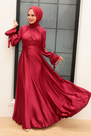 Neva Style - Long Claret Red Modest Prom Dress 3449BR - 1