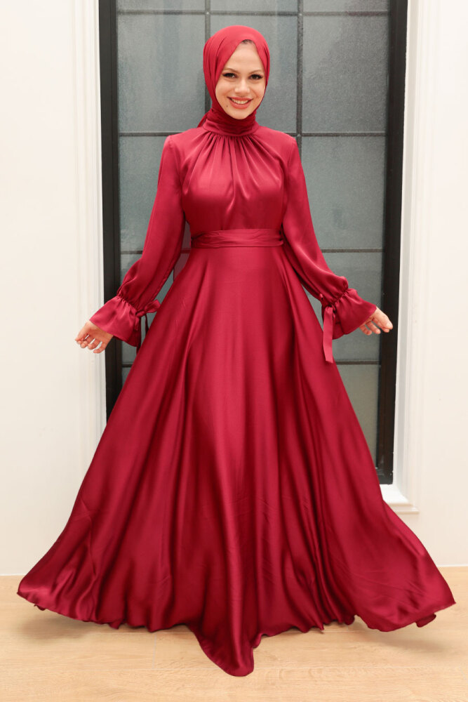 Neva Style - Long Claret Red Modest Prom Dress 3449BR - 2