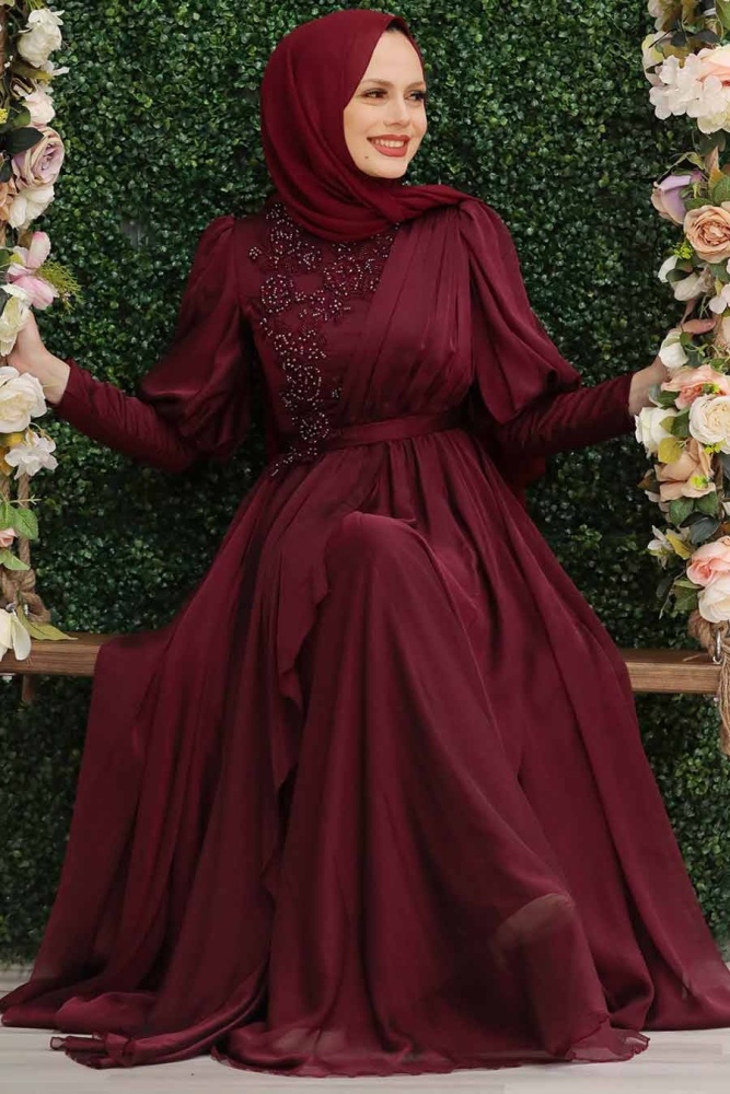 Neva Style - Modern Claret Red Modest Bridesmaid Dress 41551BR - 1