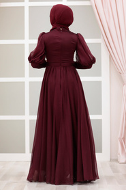 Neva Style - Modern Claret Red Modest Bridesmaid Dress 41551BR - Thumbnail