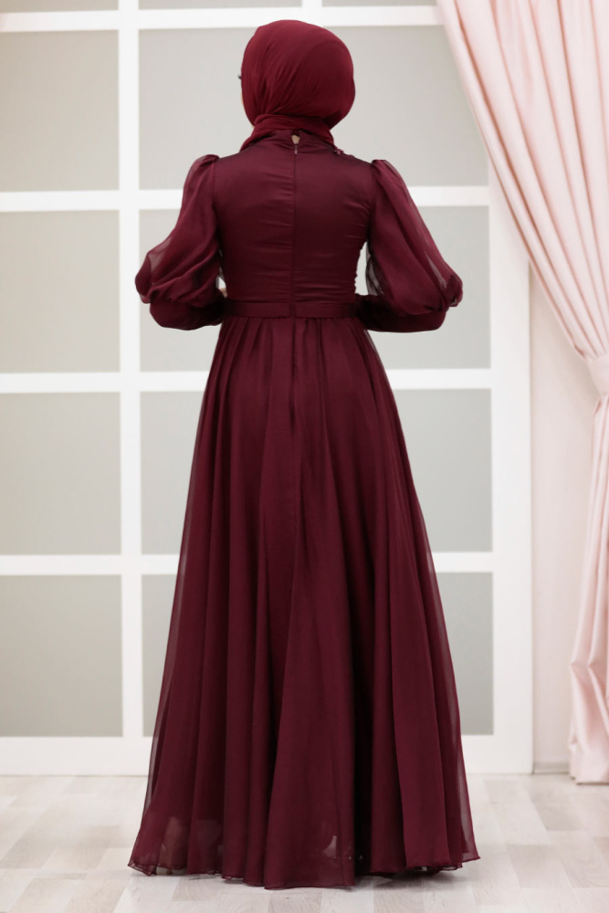 Neva Style - Modern Claret Red Modest Bridesmaid Dress 41551BR - 3