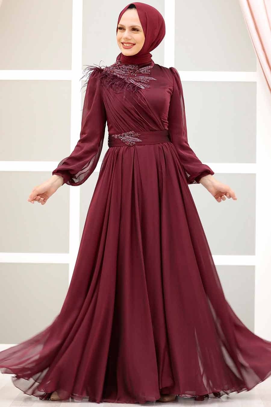 Neva Style - Luxorious Claret Red Muslim Fashion Evening Dress 43170BR -  tesetturisland.com