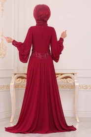 Claret Red Hijab Evening Dress 46621BR - Thumbnail