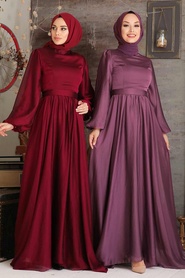 Neva Style - Elegant Claret Red Islamic Clothing Evening Gown 5215BR - Thumbnail