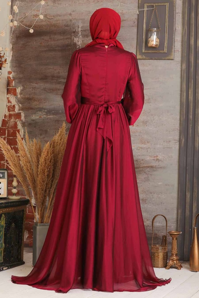 Neva Style - Elegant Claret Red Islamic Clothing Evening Gown 5215BR - 3
