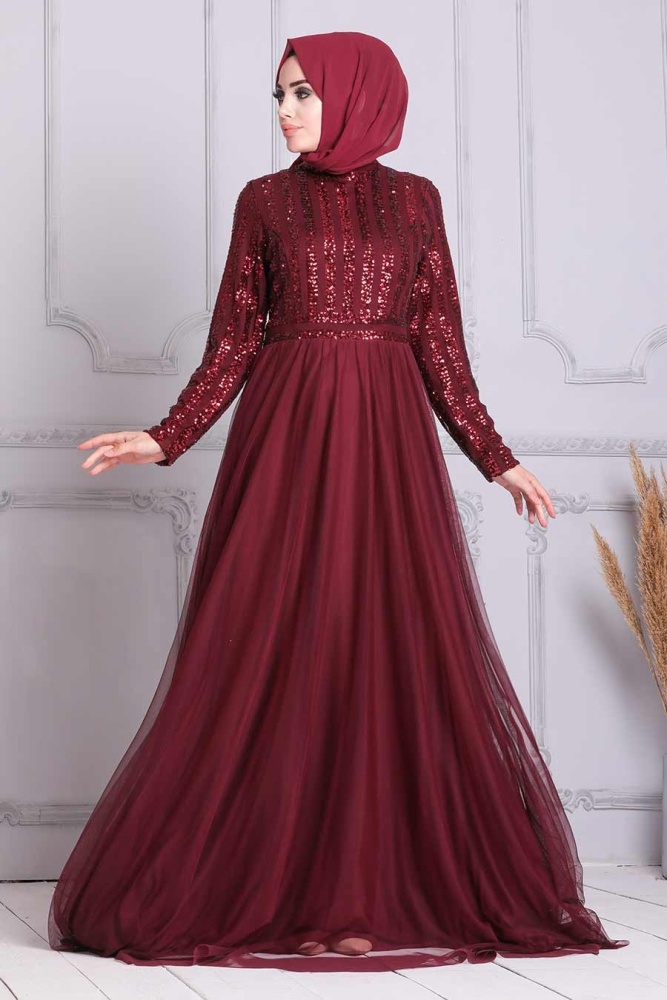 Neva Style - Stylish Claret Red Muslim Wedding Dress 5338BR - 2