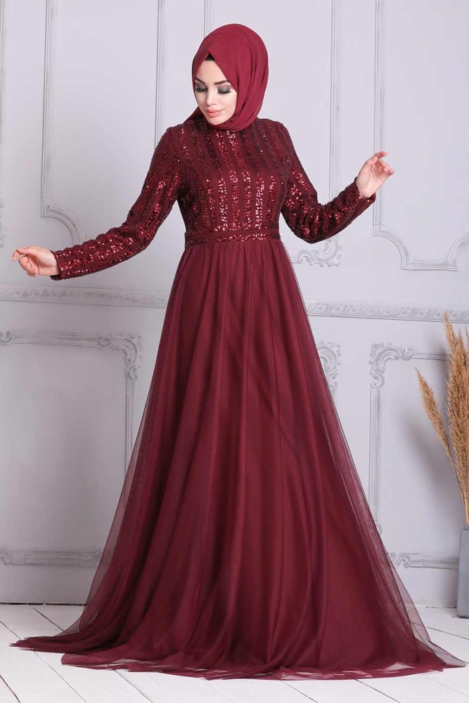 Neva Style - Stylish Claret Red Muslim Wedding Dress 5338BR - 1