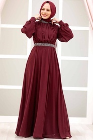 Neva Style - Modern Claret Red Islamic Clothing Wedding Dress 5339BR - Thumbnail