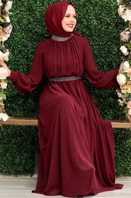 Neva Style - Modern Claret Red Islamic Clothing Wedding Dress 5339BR - Thumbnail