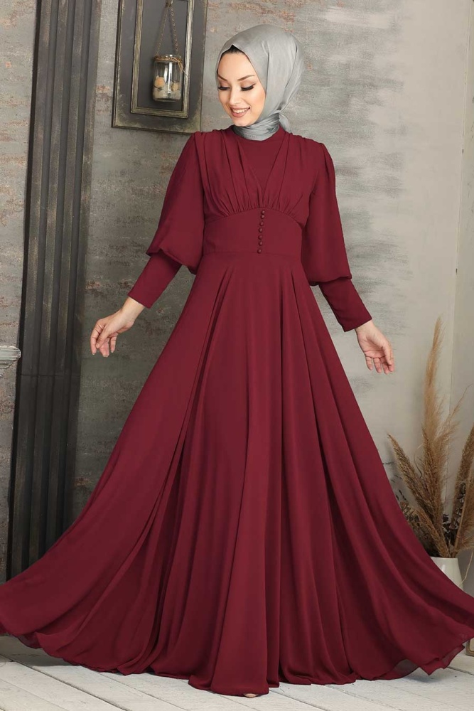 Neva Style - Plus Size Claret Red Modest Prom Dress 53810BR - 1