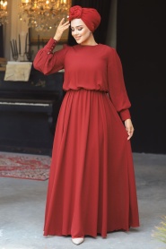 Neva Style - Plus Size Claret Red Islamic Evening Dress 54030BR - 1