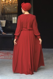 Neva Style - Plus Size Claret Red Islamic Evening Dress 54030BR - Thumbnail