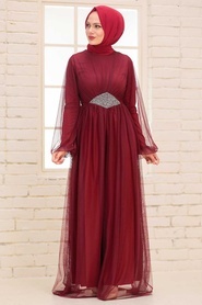 Neva Style - Stylish Claret Red Modest Evening Gown 54230BR - Thumbnail