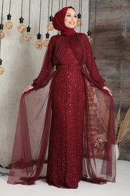 Neva Style - Claret Red Turkish Hijab Prom Dress 5441BR - Thumbnail