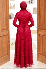 Claret Red Hijab Evening Dress 54720BR - Thumbnail