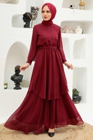 Neva Style - Modern Claret Red Muslim Fashion Wedding Dress 5489BR - Thumbnail