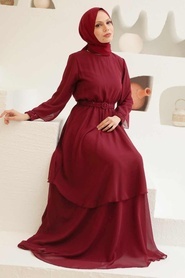 Neva Style - Modern Claret Red Muslim Fashion Wedding Dress 5489BR - Thumbnail