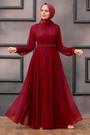 Neva Style - Modern Claret Red Islamic Clothing Evening Gown 5514BR 