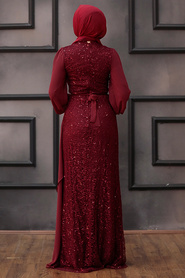 Neva Style - Elegant Claret Red Islamic Clothing Prom Dress 5516BR - Thumbnail