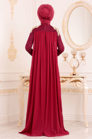 Claret Red Hijab Evening Dress 8110BR - Thumbnail