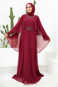 Neva Style -Modern Claret Red Modest Bridesmaid Dress 91501BR - Thumbnail