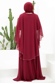 Neva Style -Modern Claret Red Modest Bridesmaid Dress 91501BR - Thumbnail