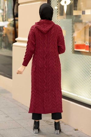 Claret Red Hijab Knitwear Cardigan 5373BR - 2