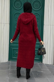 Claret Red Hijab Knitwear Cardigan 70250BR - Thumbnail